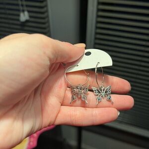 Silver Butterfly Hoop Earrings - Women's Jewelry